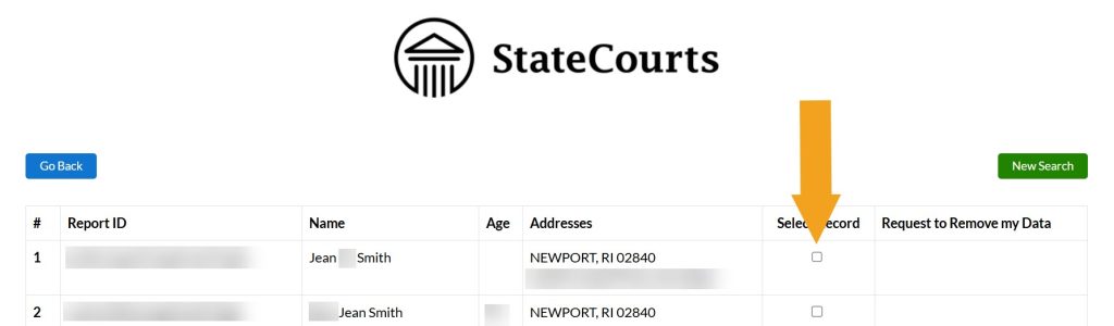 Selecting which record to remove from StateCourts.org
