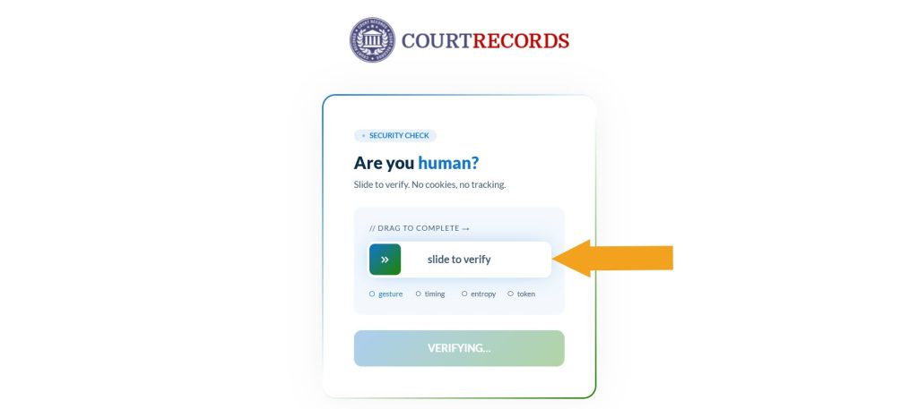Confirming you're not a robot on CourtRecords.us