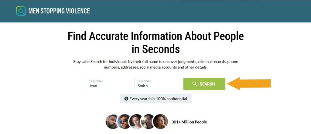 Menstoppingviolence.org home page with the name search pointed at