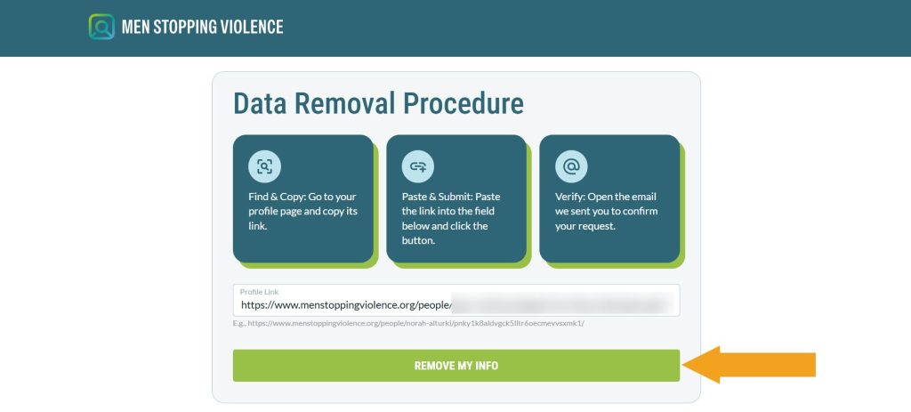 Profile link submission during opt-out on Menstoppingviolence.org