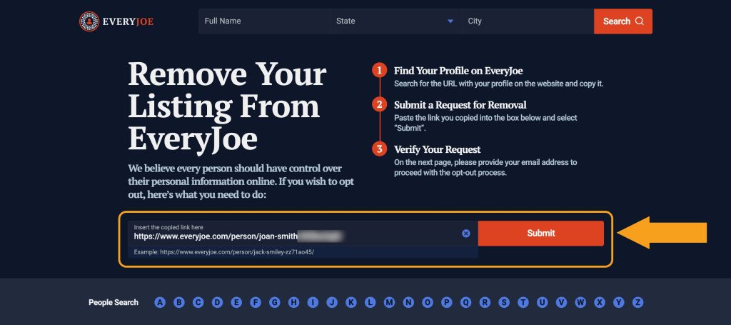 Submitting a listing URL for removal on EveryJoe.com