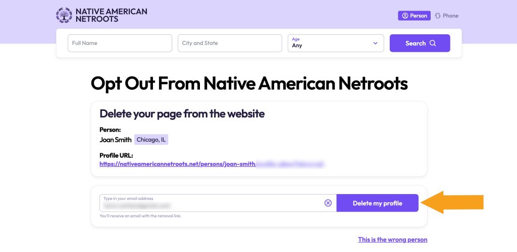 Submitting email to opt out of NativeAmericanNetroots.net