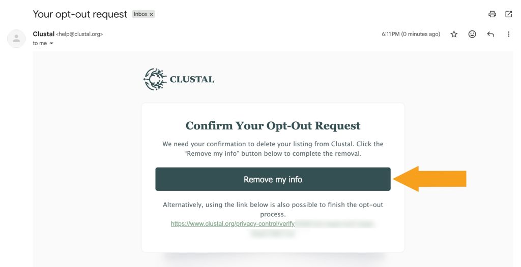Clustal.org opt-out request confirmation email