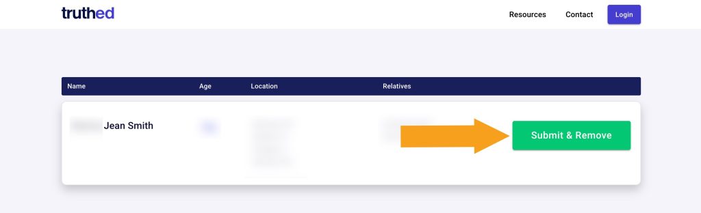 Completing the Truthed opt-out by clicking "Submit & Remove"